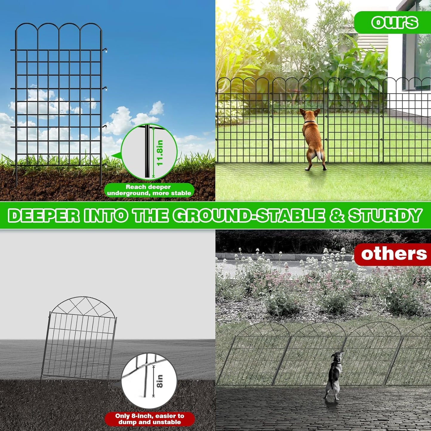 10 Panels Garden Fence Dog Fence Outdoor for Yard, 32 in(H) X 24 ft(L) No Dig Animal Barrier, Rustproof Decorative Metal Temporary Fencing Stakes for Dogs, Flower Vegetable Bed, Patio Outdoor Use