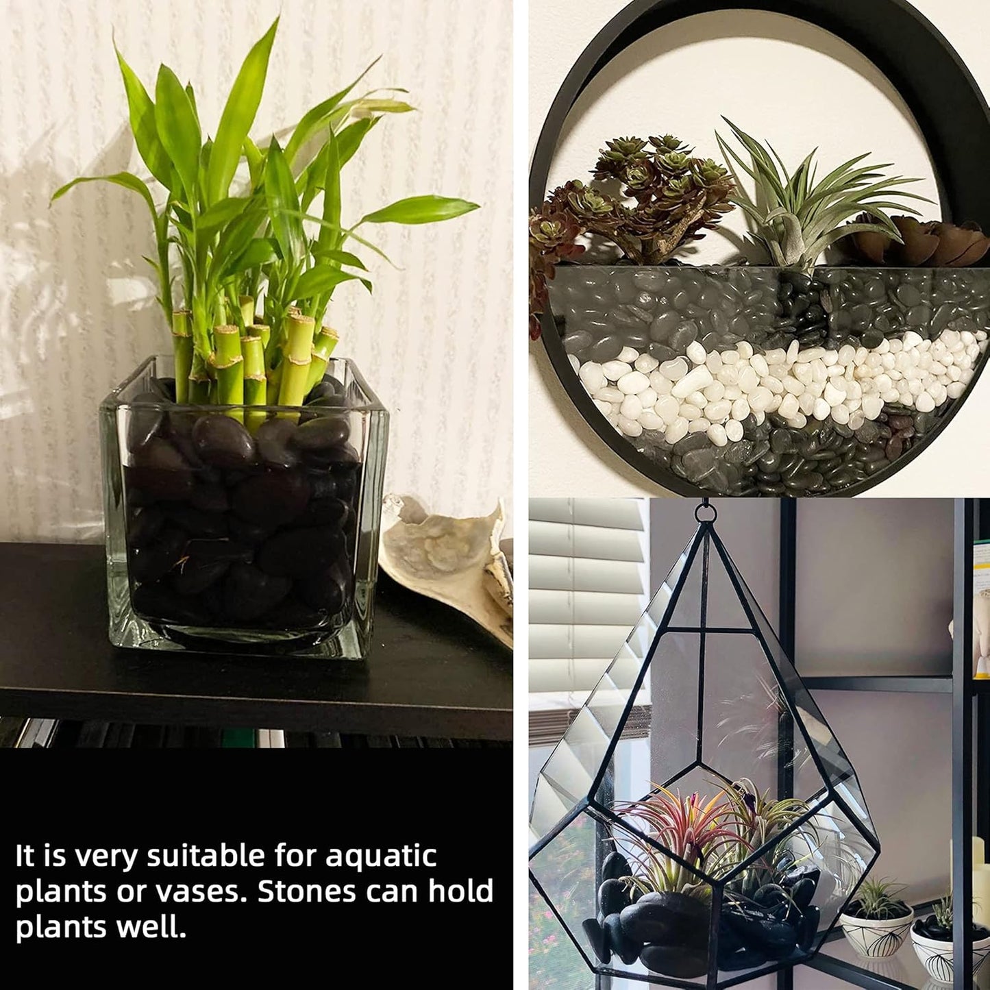 45lb Black Pebbles for Plants,Potting,Succulents Aquarium Fish Tank Vases Decorative Garden Polished Gravel Rocks Stones