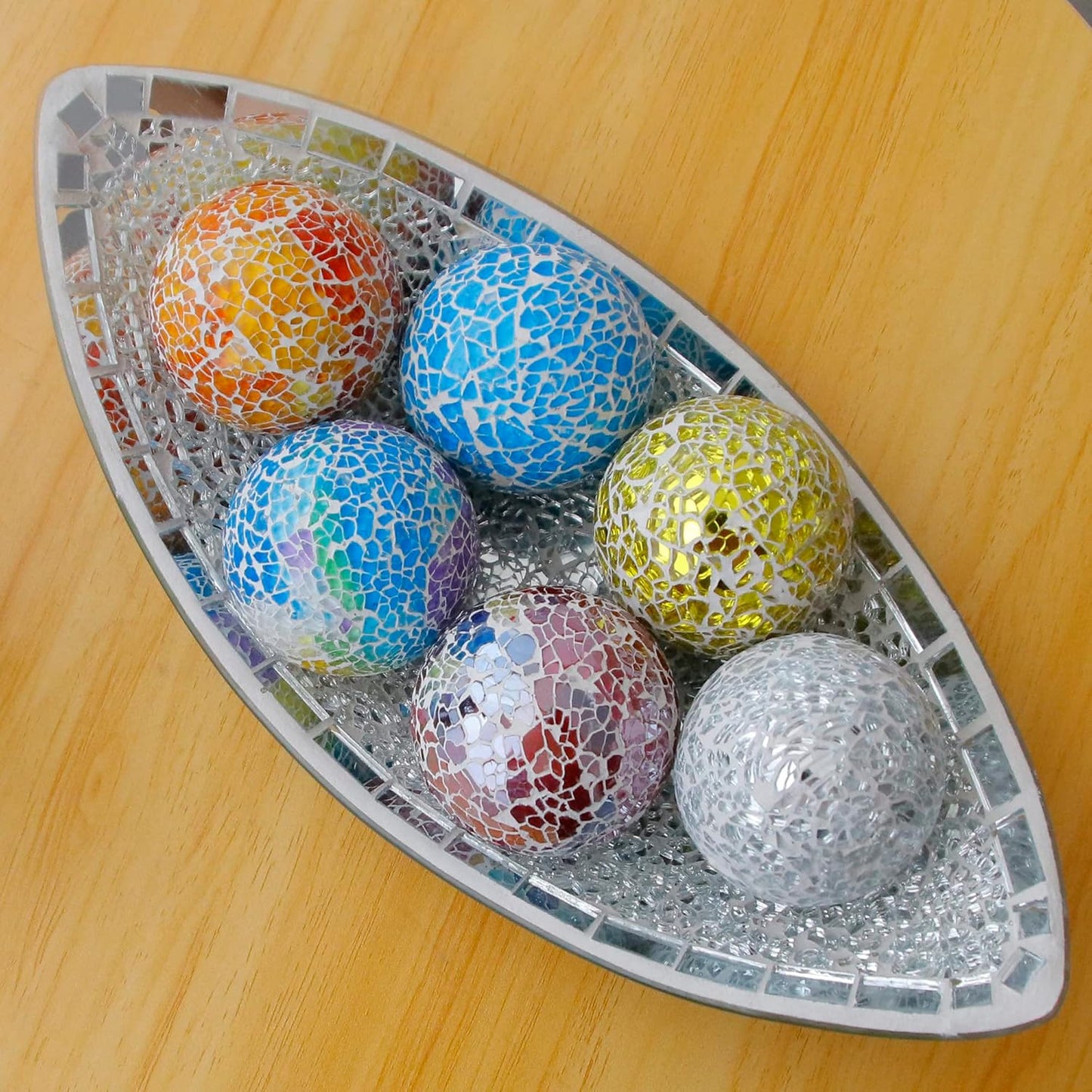 6pcs 2.36in Mosaic Glass Sphere Ball Decorative Mosaic Glass Orbs Mosaic Deco Balls for Bowls Vases Table Centerpiece Deocr