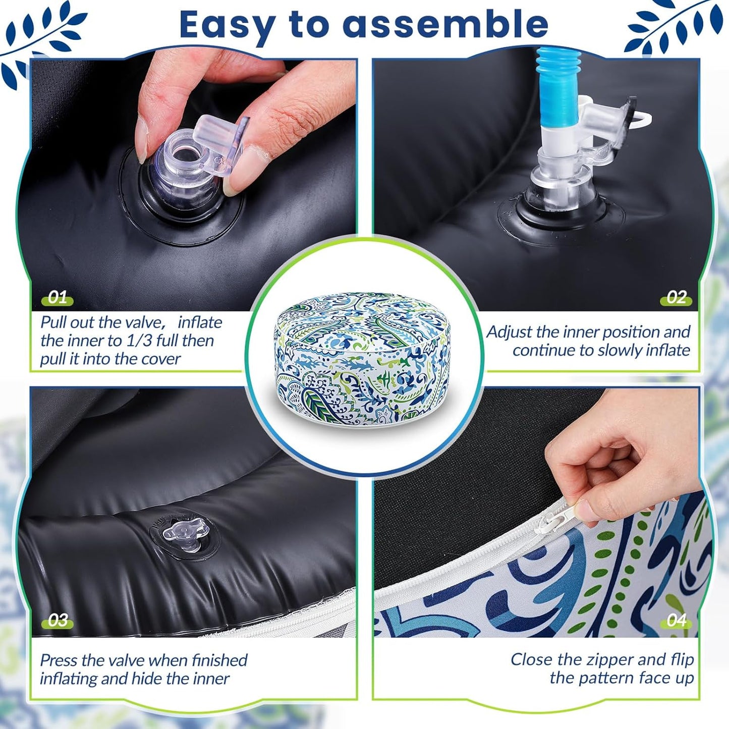 2 Pack Outdoor Inflatable Ottoman Waterproof Inflatable Pouf Foot Rest with Handle D21 x H9 Portable Outdoor Foot Rest for Patio Garden Camping or Home