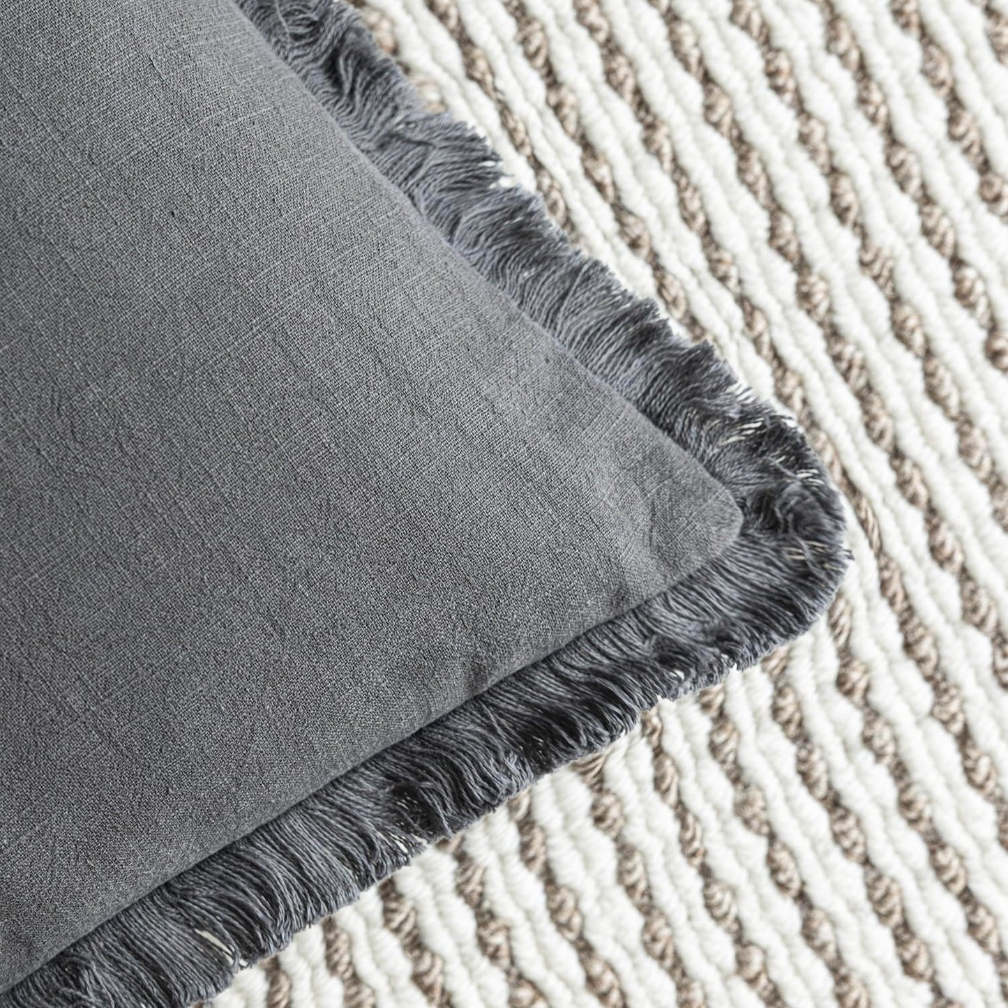 Foindtower Set of 2 Decorative Linen Fringe Throw Pillow Covers Cozy Boho Farmhouse Cushion Cover with Tassels Soft Accent Pillowcase for Couch Sofa Bed Living Room Home Decor, 26×26 Inch, Gray