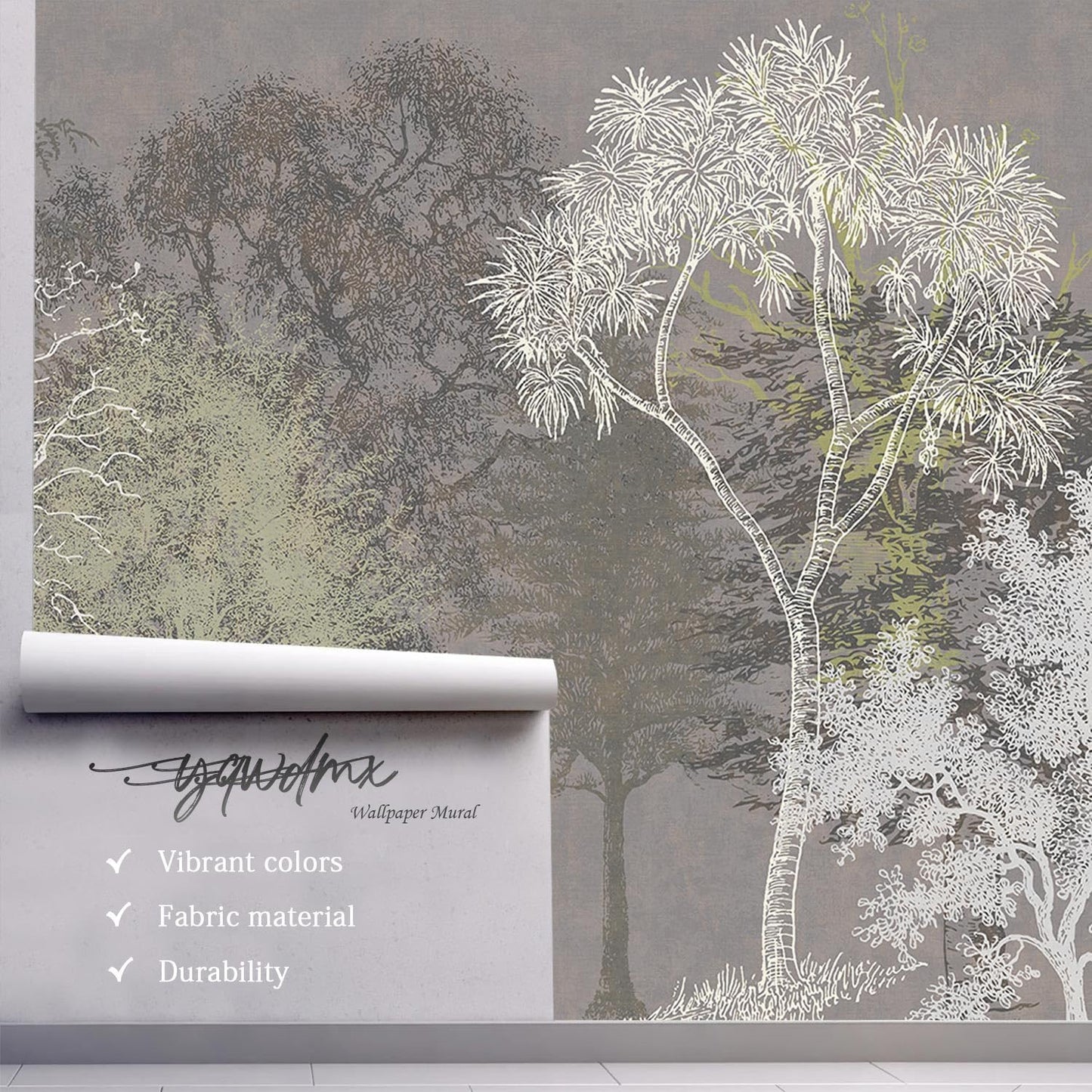 -Hand-Painted Wood Bedroom Wallpaper XT21 L 180" x 115"