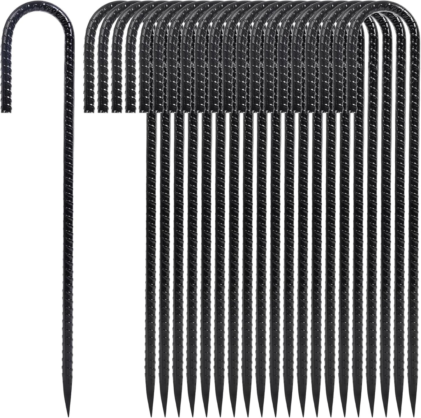 12 Inch Heavy Duty Rebar Stakes, 20-Pack Galvanized Steel J Hook Tent Stakes for Outdoor Decorations, Inflatables, Fencing, Gardening, Gazebo and Swing Set Anchors