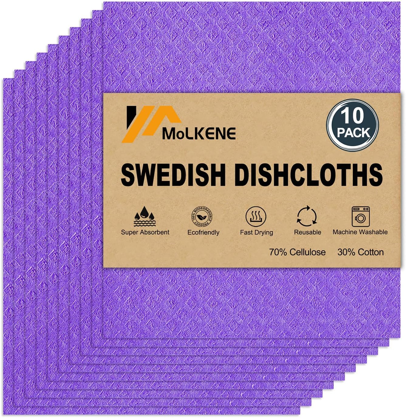 Swedish Dishcloths - 10 Pack Reusable Kitchen Dishcloths - Ultra Absorbent Dish Towels for Washing Dishes - Cellulose Sponge Cloth Cleaning Cloths - Purple