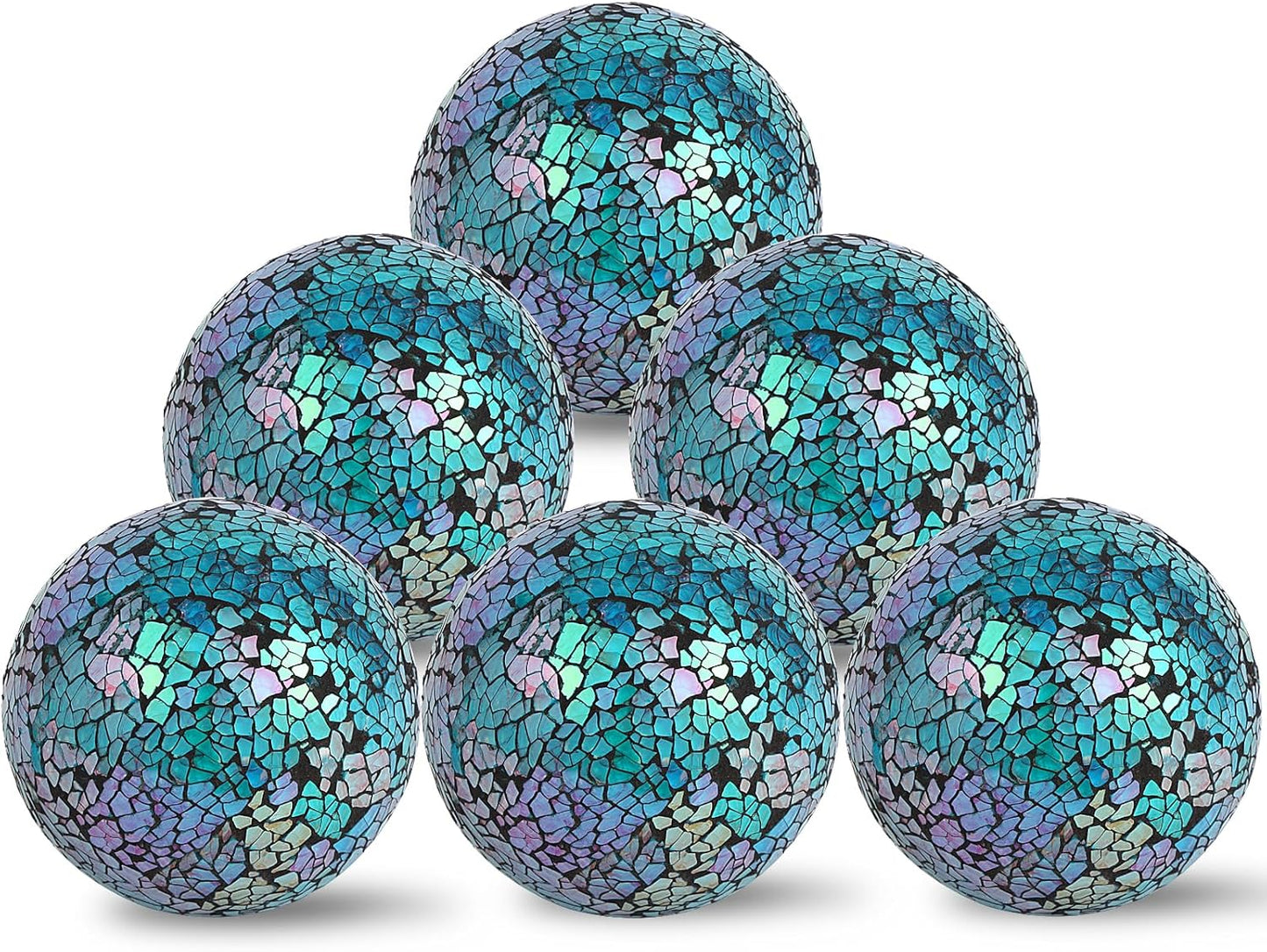 6Pcs Decorative Ball for Bowls, 8cm/3.15inch Mosaic Glass Centerpiece Decoration Balls Mirror Glass Ball Fillers for Home Decor Dining Tables Wedding Party (Dazzle Blue)