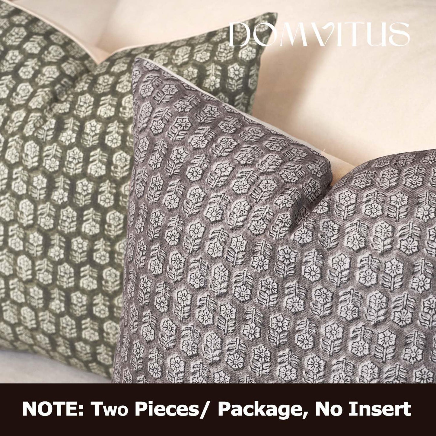 DOMVITUS Floral Pillow Covers Set of 2, Throw Pillow Covers 18x18, Floral Print Neutral Accent Decorative Pillow Covers for Living Room, Bed, Light Taupe