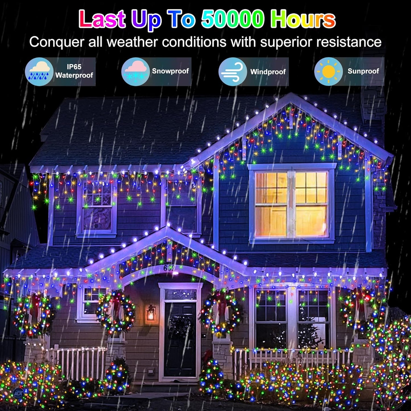 792 LED Christmas Outdoor Lights with 176 Drops, 82ft Hanging Curtain Lights 8 Modes, Christmas Fairy Lighs with Timer & Memory for House Roof Holiday Wedding Christmas Decor (Multicolor)