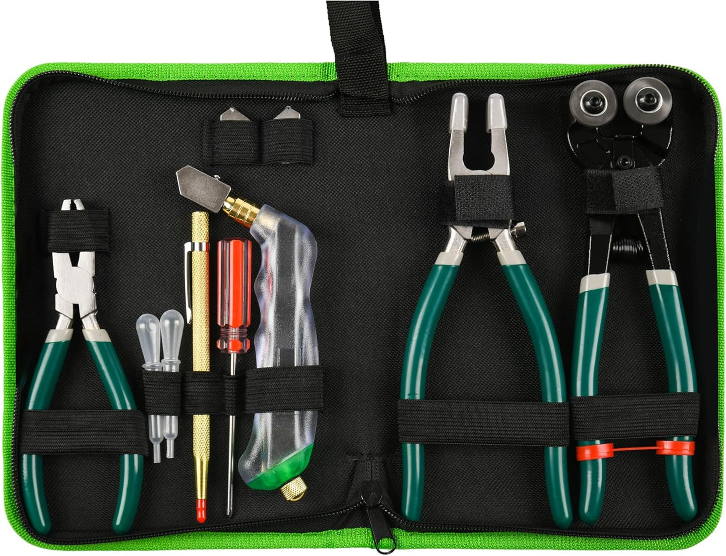 10Pcs Heavy Duty Glass Cutters Tools Kit, Wheeled Glass Tile Nippers Glass Running Breaking Pliers, Breaker Grozer Pliers with Curved Jaws, for Stained Glass, Mosaics, Fusing, Breaking