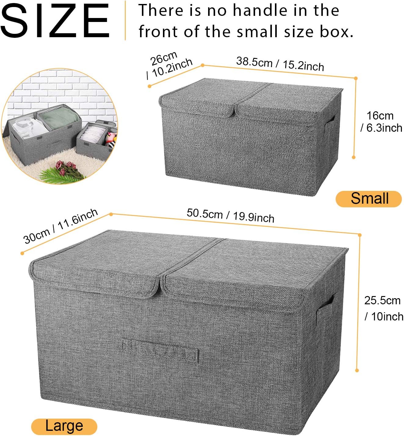 2 Pack Storage Boxes with Lids and Handles, Collapsible Linen Storage Bins Organizer Containers Baskets Cube with Removable Divider for Home Bedroom Closet Office (Cream, Large)