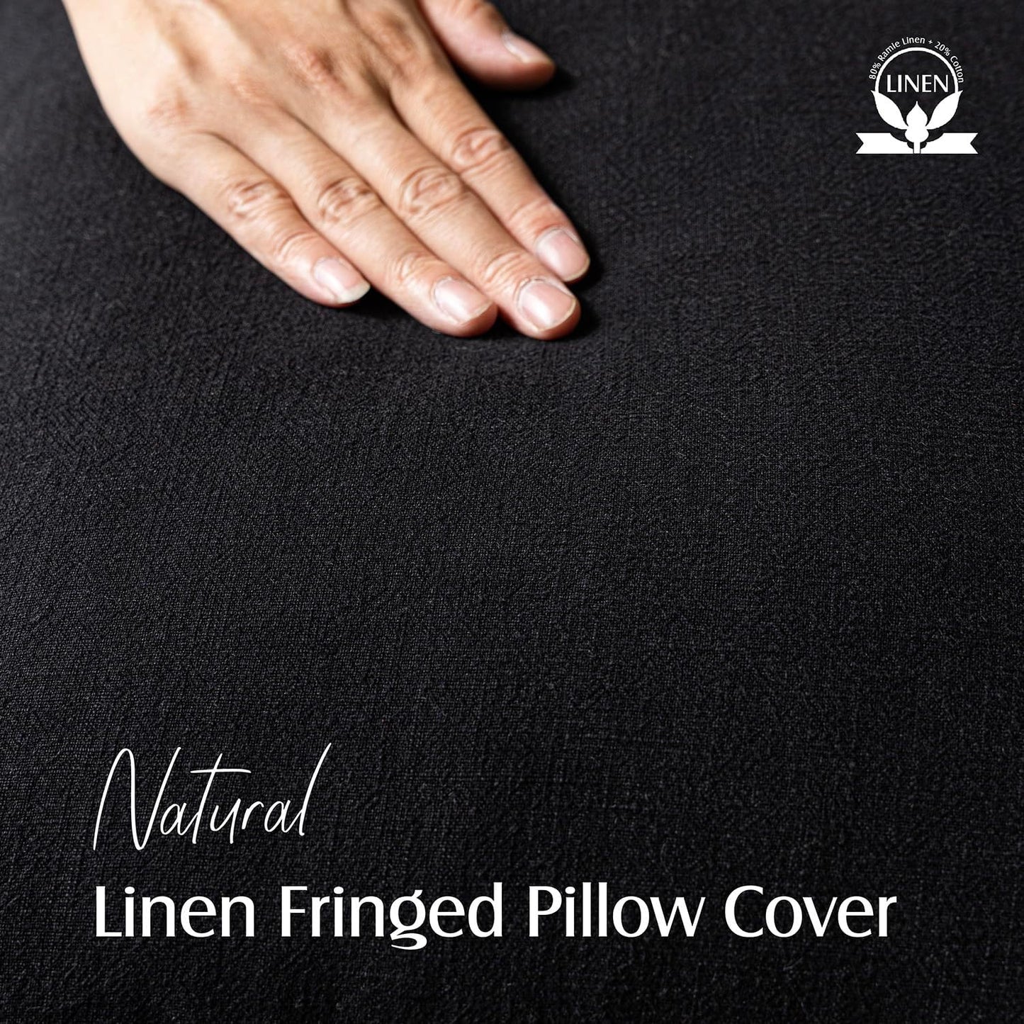 Foindtower Set of 2 Decorative Linen Fringe Throw Pillow Covers Cozy Boho Farmhouse Cushion Cover with Tassels Soft Accent Pillowcase for Couch Sofa Bed Living Room Home Decor, 24×24 Inch, Black