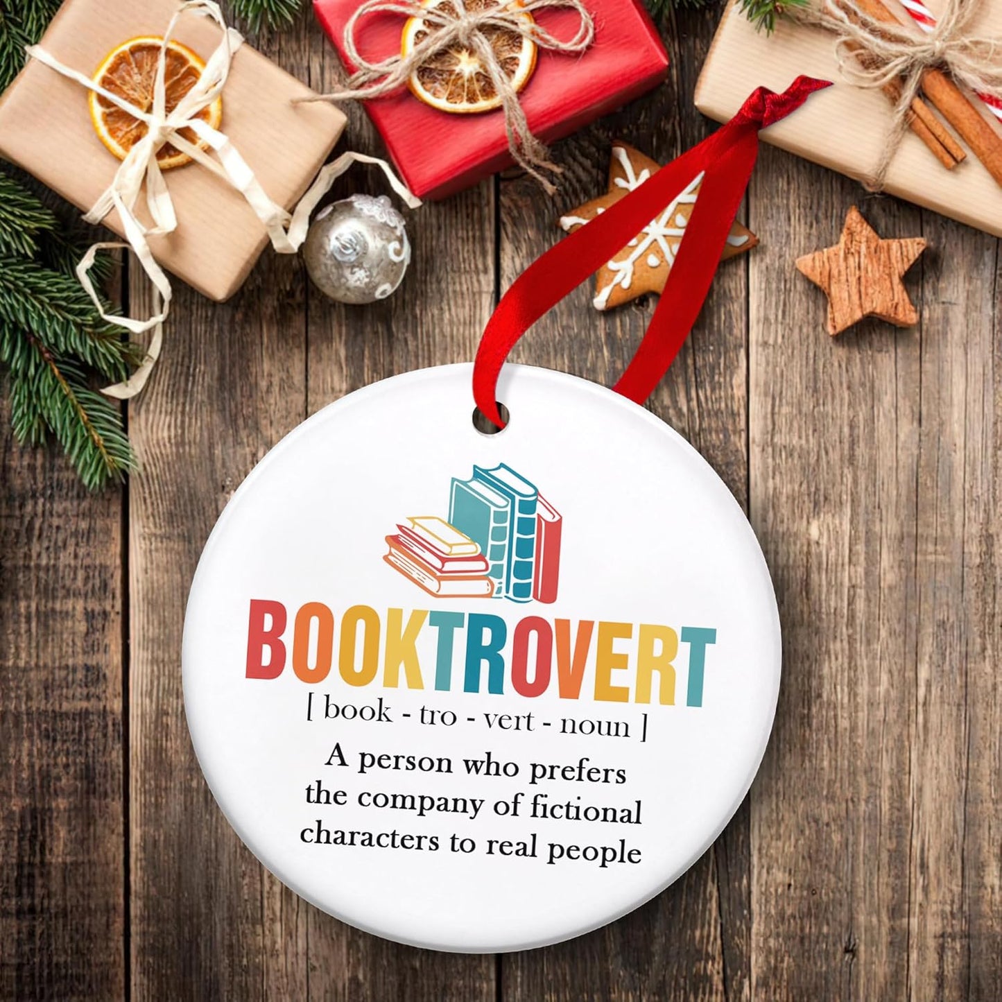 2025 Christmas Ornaments - Book Lovers Gift Ideas, Ceramic Ornament for Librarian, Nerd, Christmas Tree Decoration