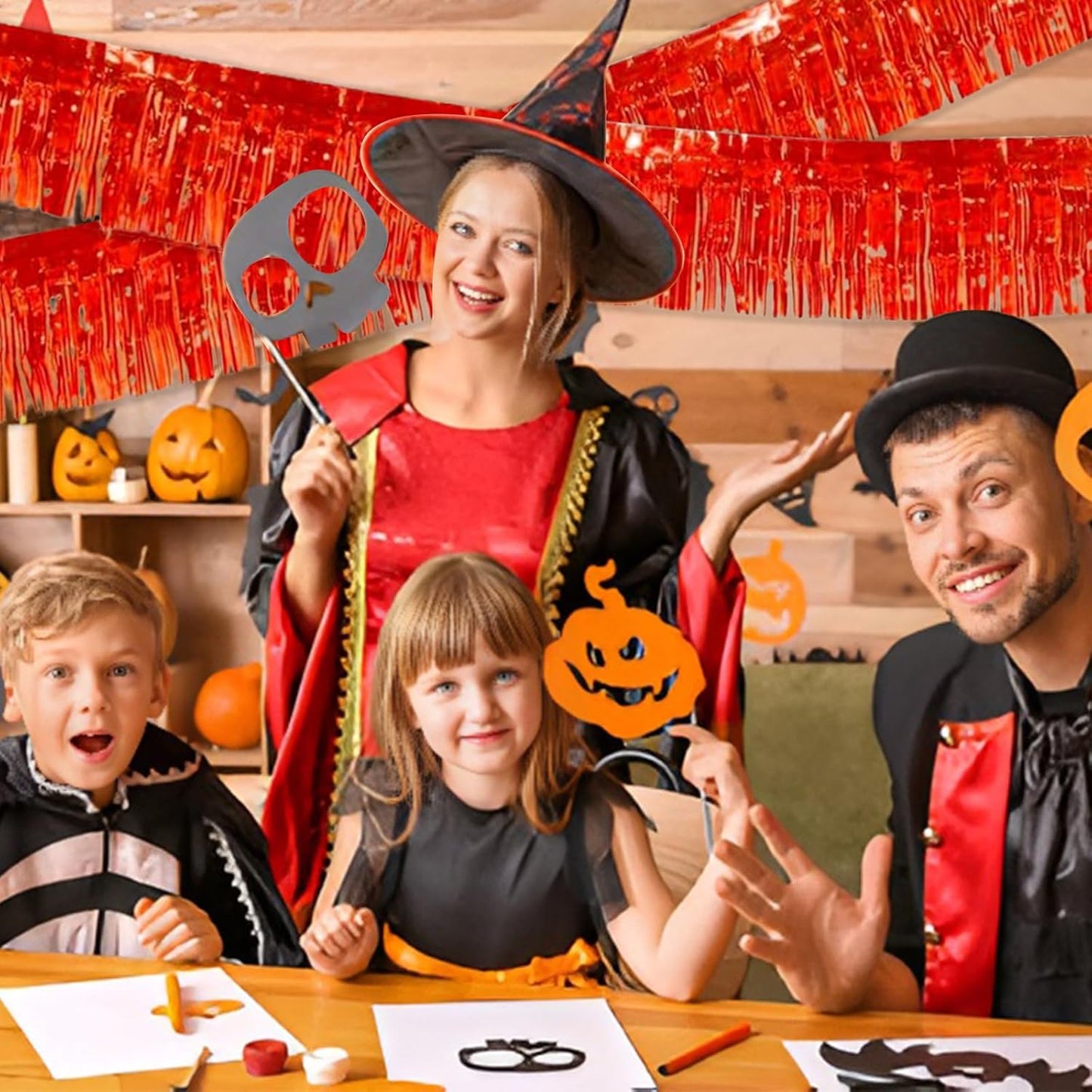 Red Foil Fringe Garland 10FT 2packs, Metallic Foil Tinsel Fringe Banners for Parade Float Decorations Wedding, Birthday Party Graduation (Two Red)