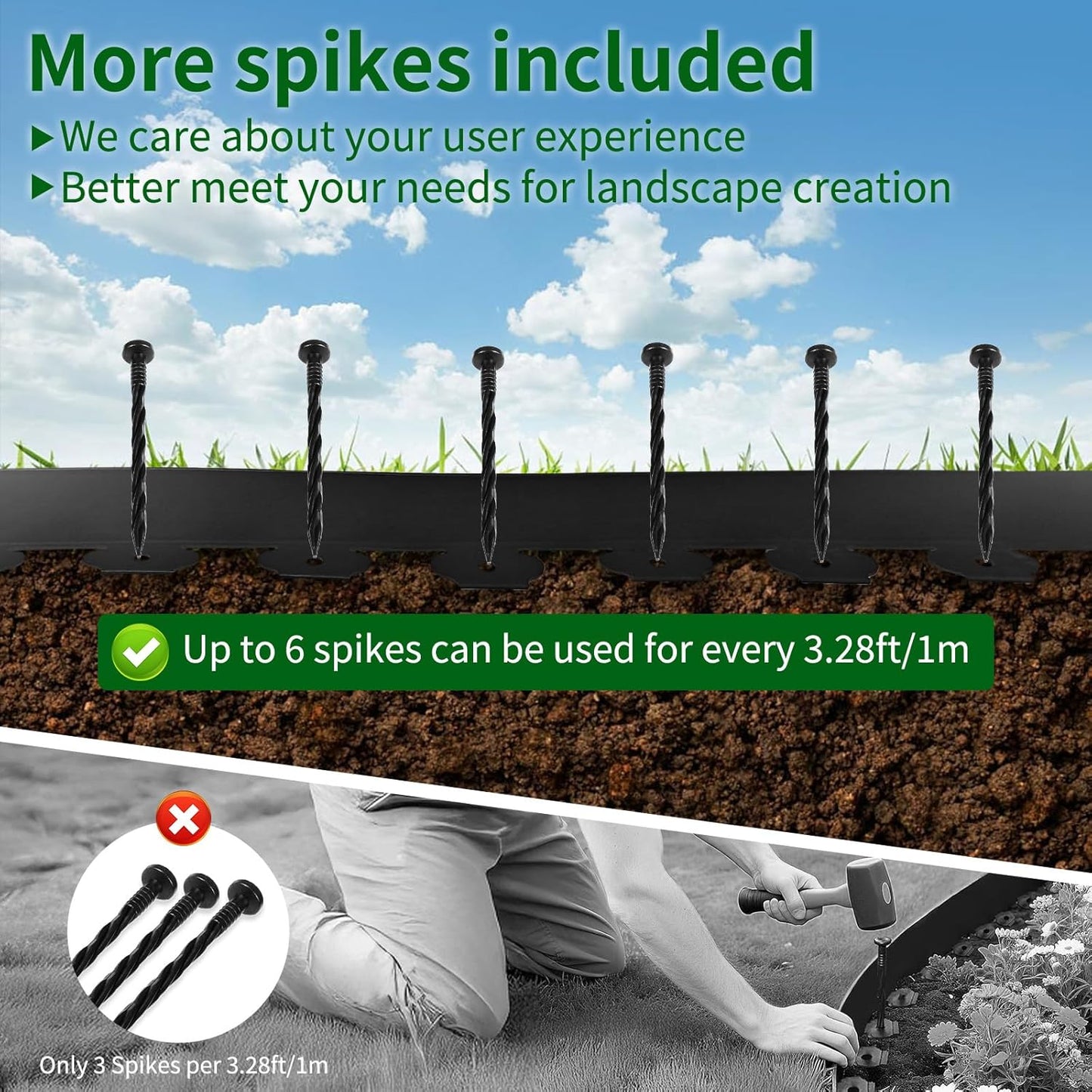 4 in x 50 Ft Garden Landscape Edging, No Dig Garden Edging Border Kit with 92 Pcs Spikes for Flower Bed Lawn Yard Grass Brown