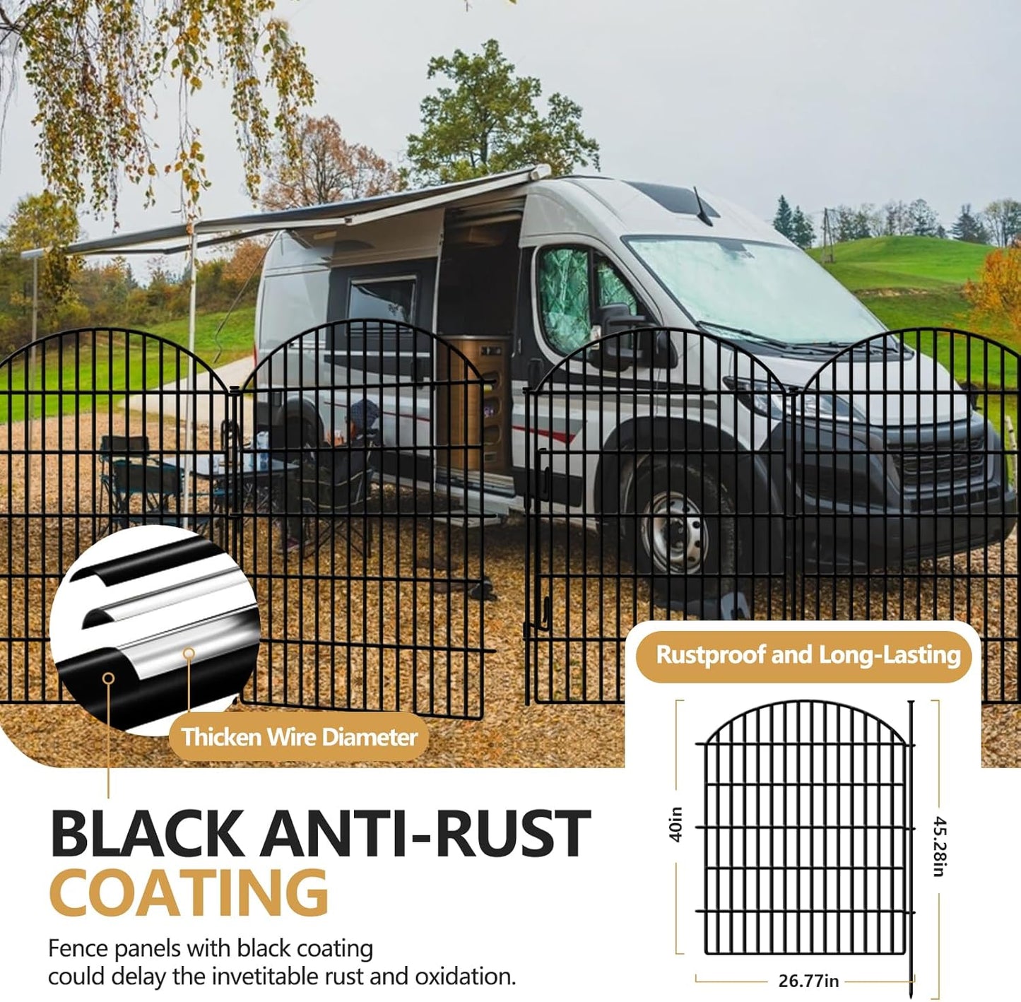 10 Panels Decorative Garden Fence with Lock, 40in (H) X 21.92ft (L) No Dig Dog Fences Outdoor for Yard, Rustproof Tall Animal Barrier Fencing, Metal Panels Suitable for Yards Border, Patio Use