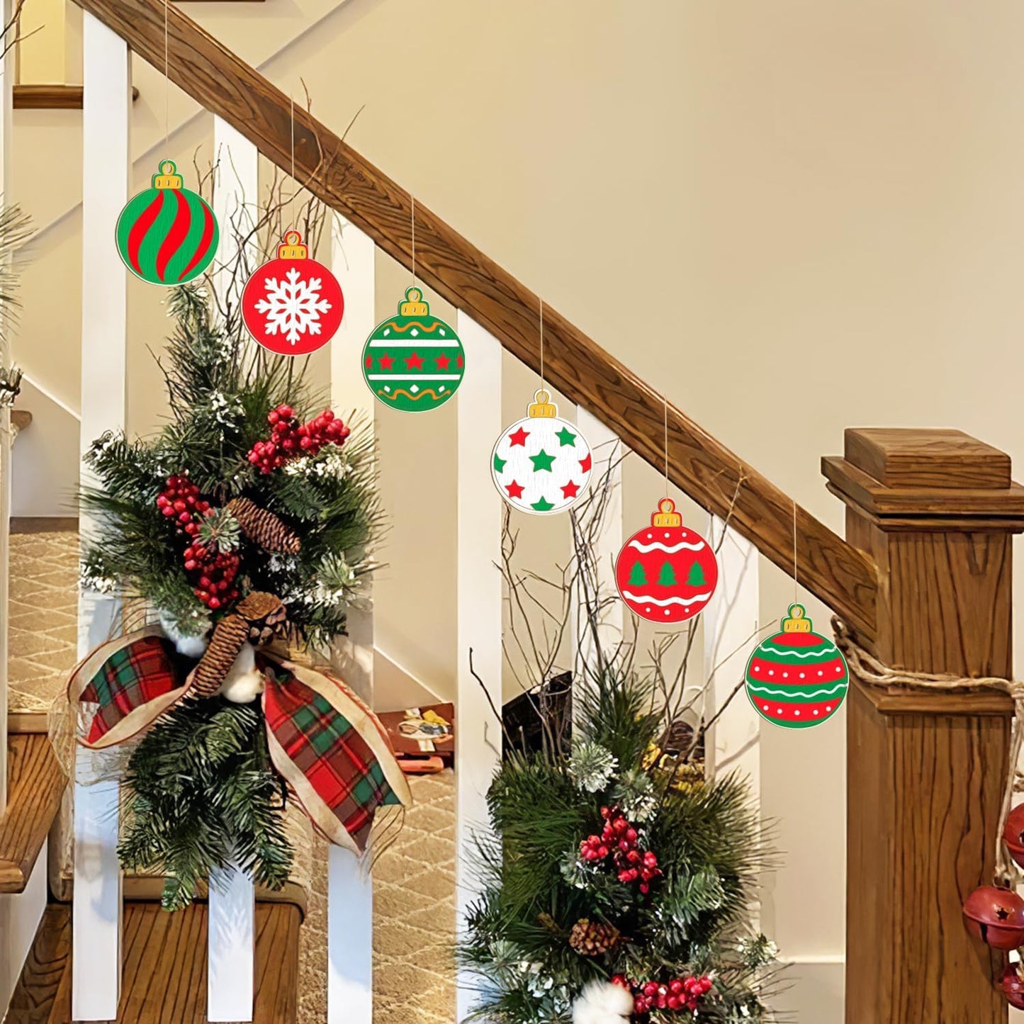 80PCS Wooden Christmas Ornaments to Paint, 8 Styles DIY Blank Unfinished Wood Christmas Ball Christmas Decoration Cutouts Ornament for Crafts Winter Hanging Decorations