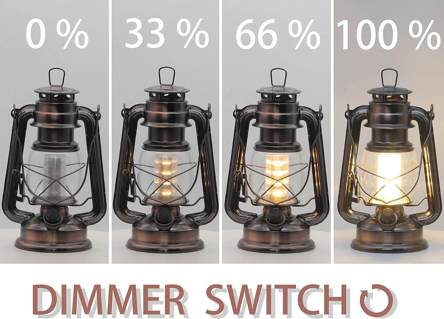 YAKii LED Vintage Lantern Metal Hanging Hurricane 12 LED Dimmer Switch Warm White Battery Operated Lantern Power Outage Indoor Camping Lighting Outdoor Brooklyn Decoration(Copper Pack of 8)