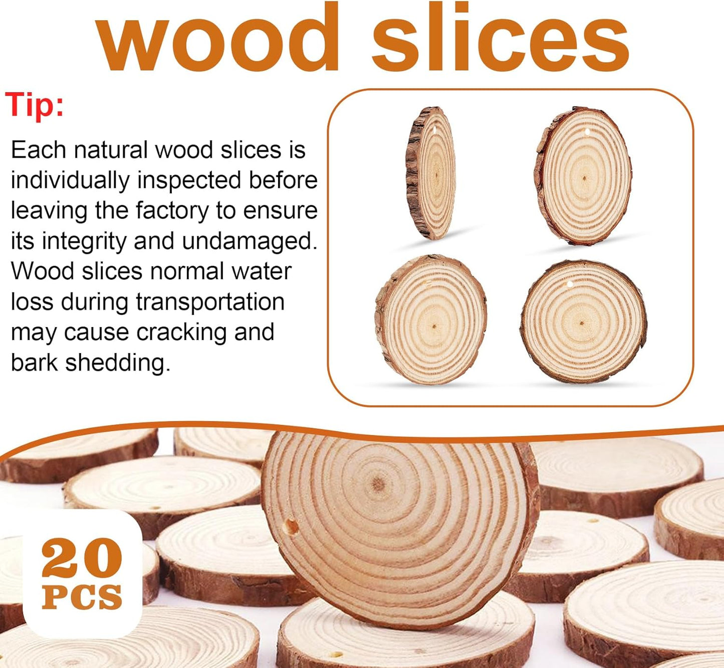 20 Pcs Wooden Discs for Crafts, 3.5''-4'' Wood Circles for Crafts, Wood Slices for Painting DIY Christmas Ornaments Party Wall Home Wedding Decor