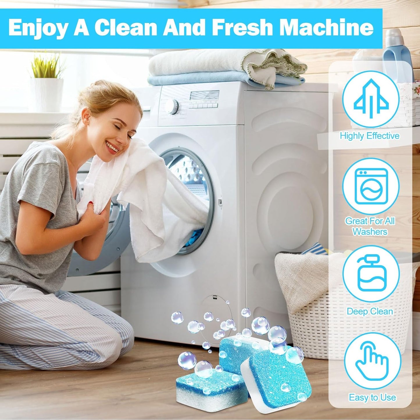 150 Pcs Washing Machine Cleaner Washing Machine Tablets Deep Cleaner Tablets for Front Loader and Top Load Washer
