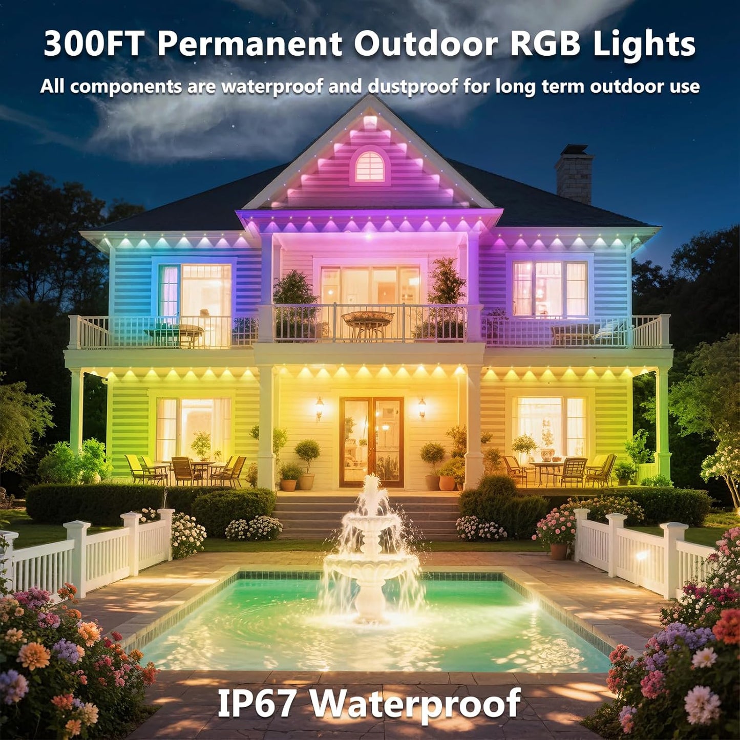 300FT Permanent Outdoor RGB Lights, IP67 Waterproof Smart Eave Lighting, with App/Remote Control Eaves Light, DIY LED Scenes Modes for House Roof Decor,Christmas,Party,All Holiday and Daily