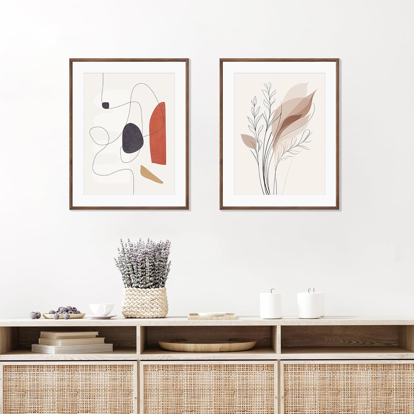 22x28 Poster Frame Set of 2 Natural Solid Walnut Photo Frames with 18x24 Removable Mat Wall Hanging Large Handcrafted Frame with HD Plexiglass Wall and Tabletop Display Large Picture Frame