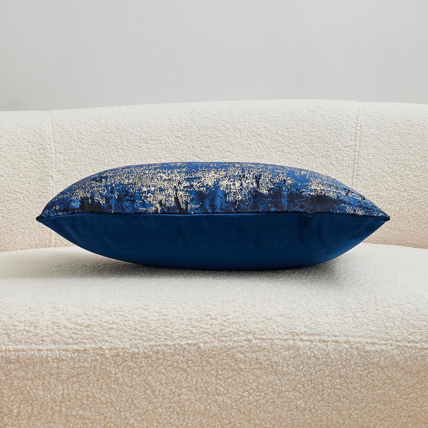 THE-TINOART Navy Gold Jacquard Pillow Cover 22x22 - Reversible Design with Gold Thread Embroidery, Luxury Velvet Back for Sofa & Bed Decor