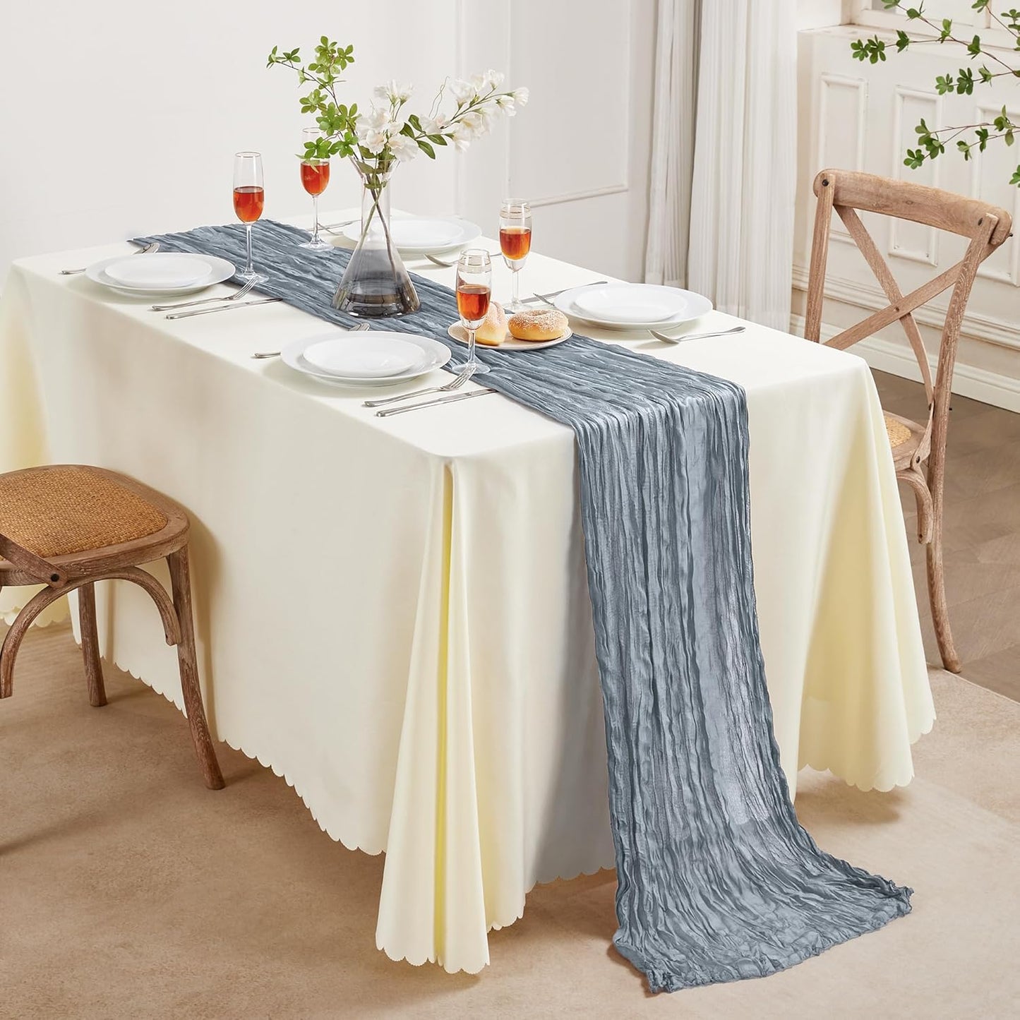 6 Pack Dusty Blue Cheesecloth Table Runner 10FT Long Boho Gauze Table Runner Rustic Sheer Runner for Wedding Bridal Baby Shower Birthday Party Table Decor Thanksgiving Christmas Decorations