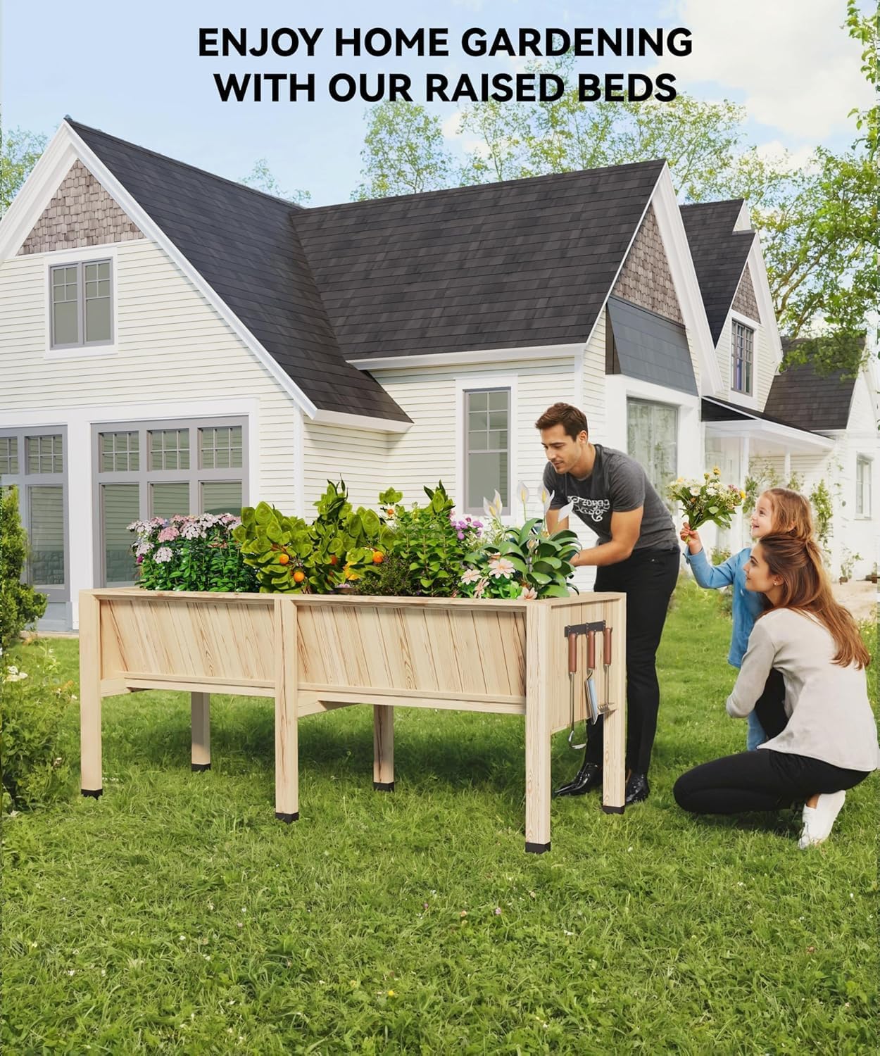 45x23x30 Inch Raised Garden Bed with Legs, 13.7In Depth Wooden Planter Box for Outdoor Growing Vegetables and Herbs, Elevated Garden Bed with Hooks for Backyard, Patio, Balcony