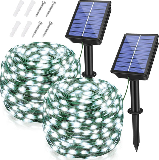 2 Pack Solar String Lights Total 480LED 158FT, IP67 Waterproof Solar Lights for Outside with 8 Modes, Upgraded Solar Panel Fairy Lights for Garden Party Wedding Decorations (Cool White)