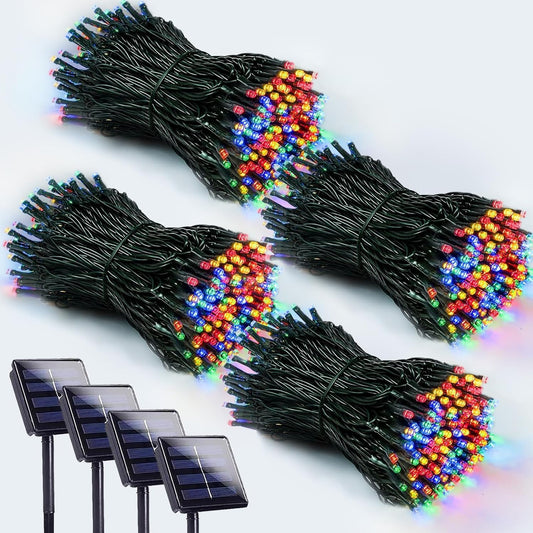 4 Pack 400 LED Solar Christmas Lights Outdoor, Solar String Lights for Outside with 8 Lighting Modes, Waterproof Green Wire Solar Powered Tree Light for Xmas Party Yard Garden Decorations (Multicolor)