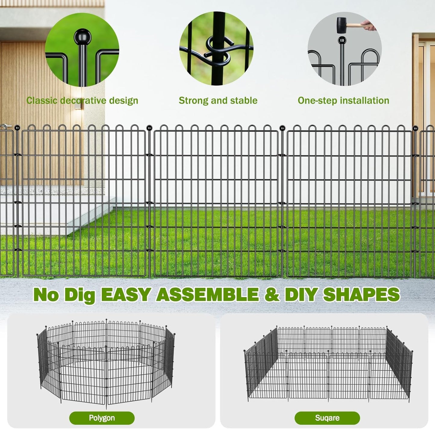 4 Panels No Dig Decorative Garden Fence with Gate for Yard, 48 in(H) X 10.5 ft(L) Animal Barrier Fencing for Outdoor Dog, Metal Portable Garden Fences for Borders, Pets, Landscape, Temporary Fence