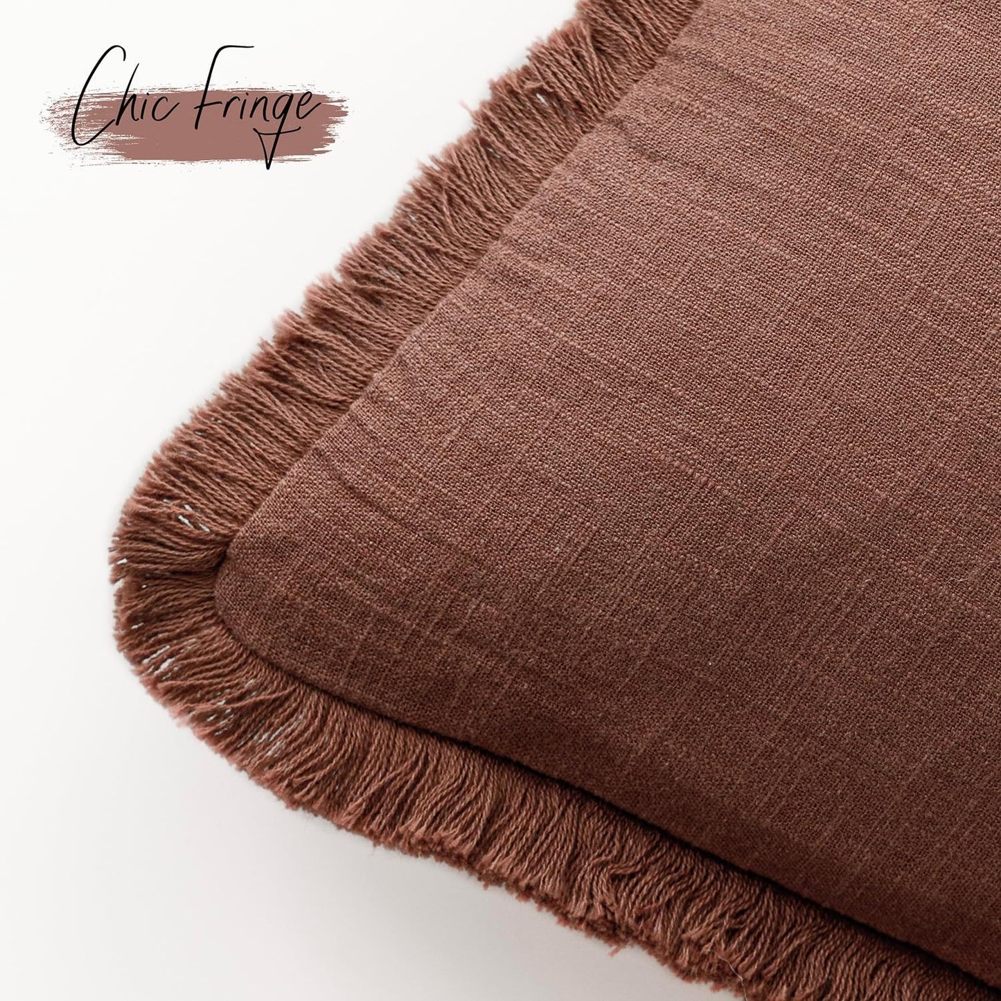 Foindtower Set of 2 Decorative Linen Fringe Throw Pillow Covers Boho Farmhouse Cushion Cover with Tassels Accent Pillowcase for Couch Chair Sofa Bed Living Room Home Decor,22×22 Inch,Rust Red