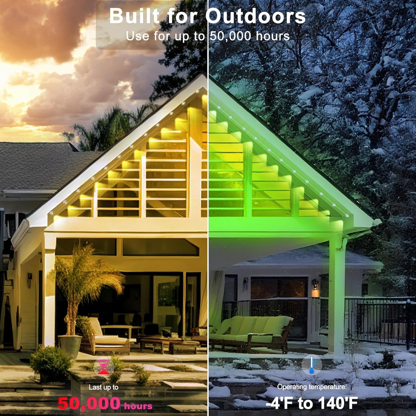 150FT Permanent Outdoor RGB Lights - Waterproof Smart LED Eaves Lights with App/Remote Control, Music Sync & DIY Scenes, Perfect for Christmas, Halloween, Parties & Daily Decor, Ideal for House Roof