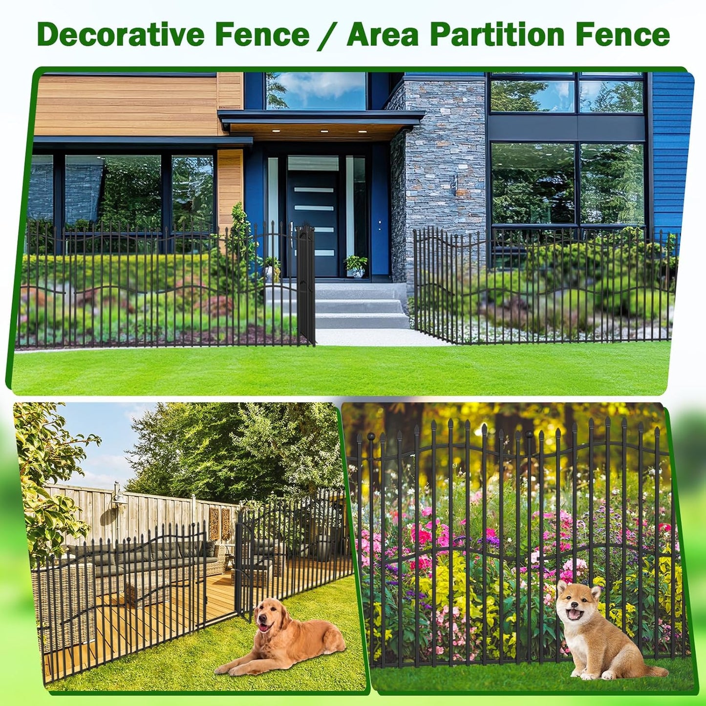 16 Panels Tall No Dig Garden Fence - 40in H x 36ft L 15 Panels + 1 Gate, Reinforced Square Tube Rustproof Animal Barrier, Decorative Metal Fencing for Yard & Outdoor Dog Pet Play Areas