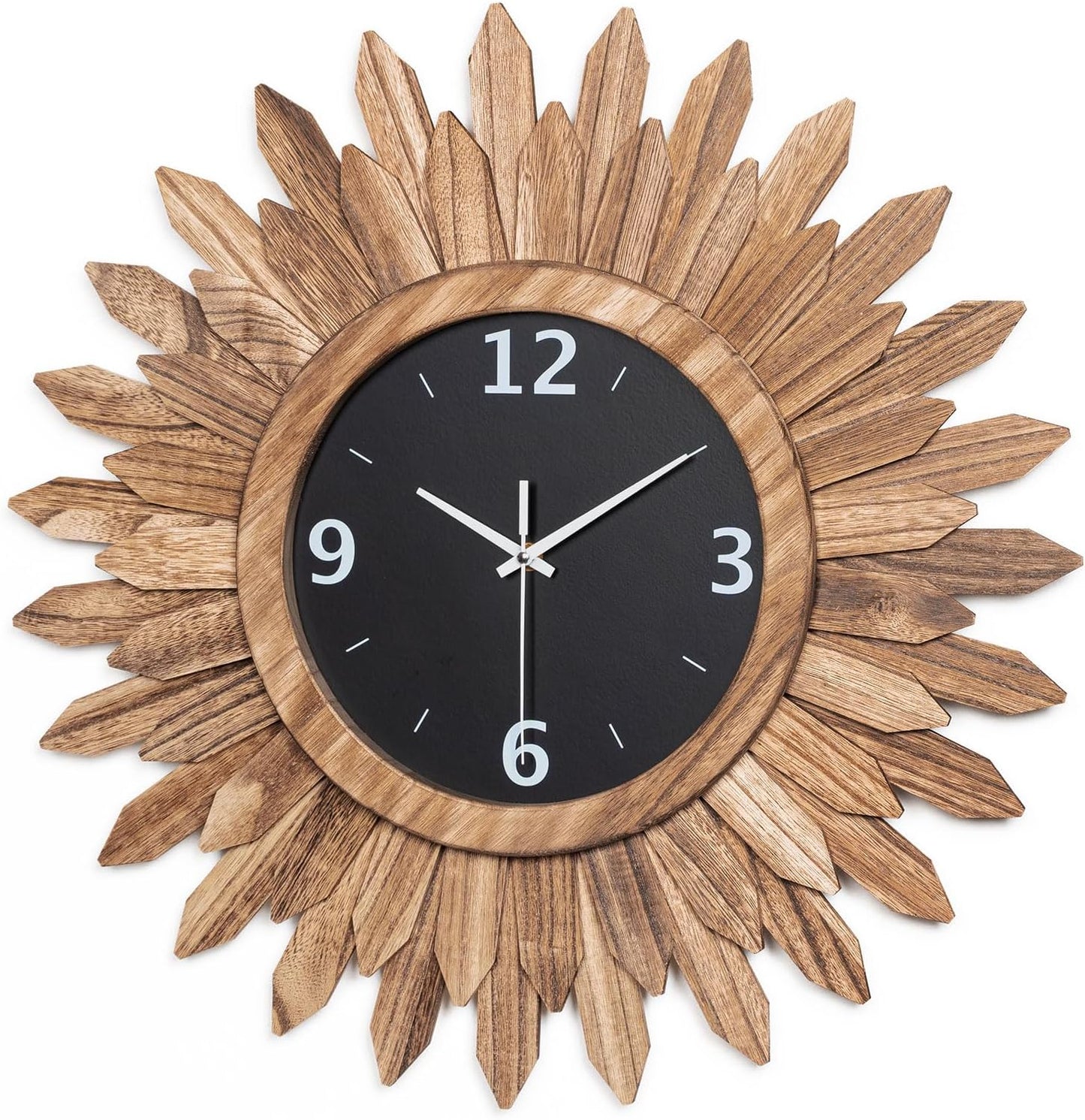 Honiway Large Wall Clock Battery Operated 21 in Rustic Wood Boho Sunburst Decorative Wall Clock Silent Non Ticking Farmhouse Wall Clocks for Living Room Bedroom Kitchen Bathroom Decor (Rustic Brown)