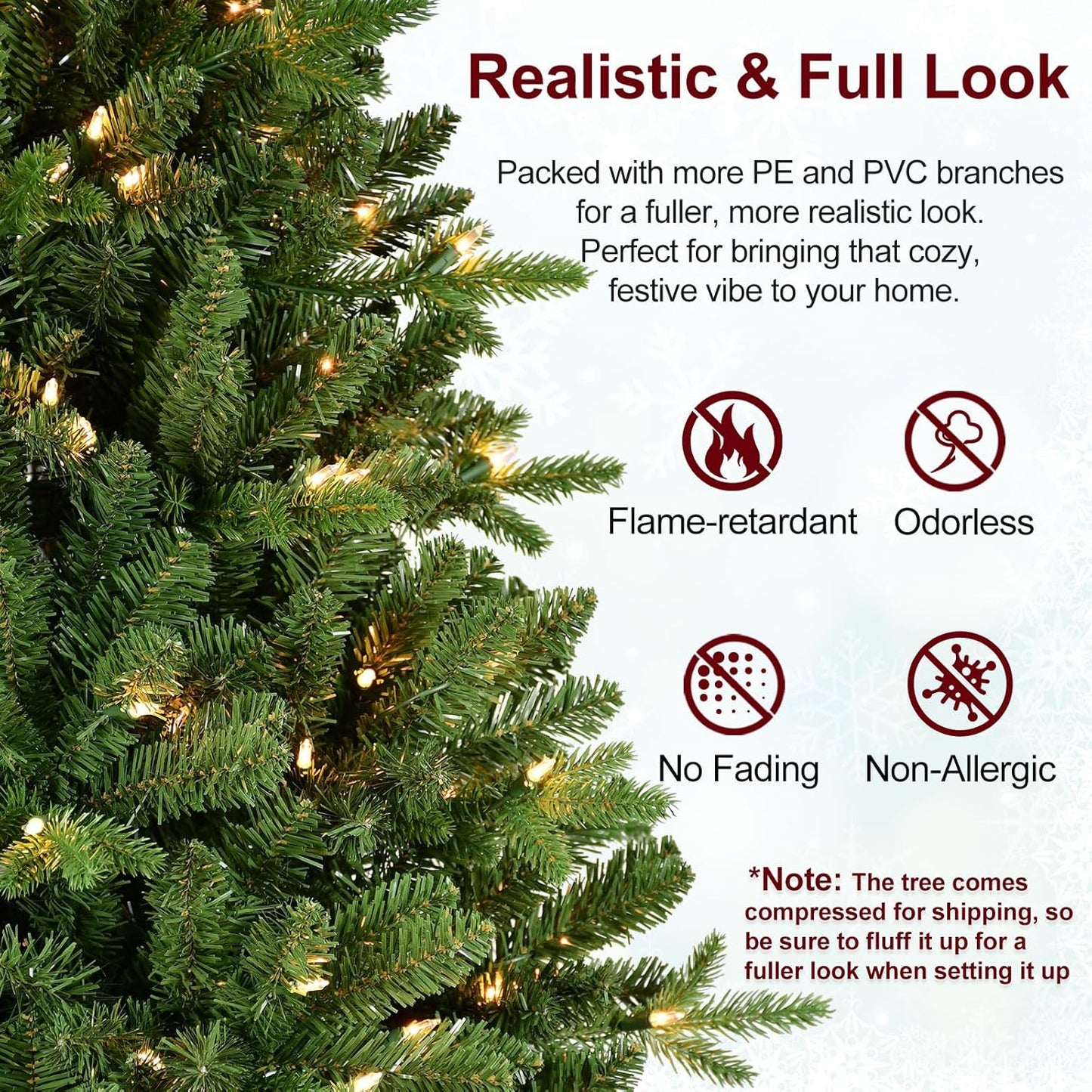 4FT Pre-Lit Artificial Christmas Tree with 628 PE&PVC Mixed Branch Tips, 200 Warm White Lights, Hinged Premium Spruce Fake Xmas Trees, Green, Foldable Base