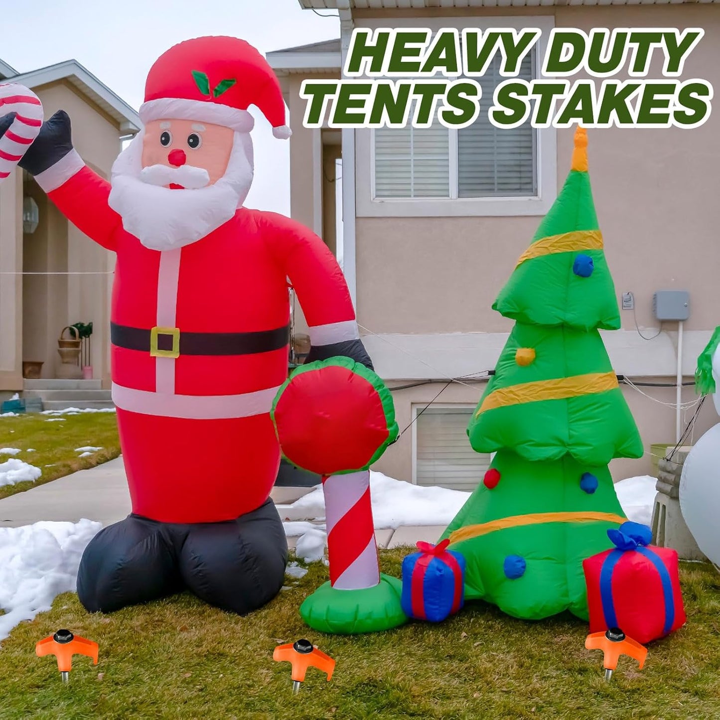 Hicarer 10 Pcs 20 Pcs 8'' Screw in Tent Stakes Heavy Duty Ground Metal Stakes for Inflatables with Hex Head Driver for Outdoor Camping Tent Inflatable Garden Decor (Orange)