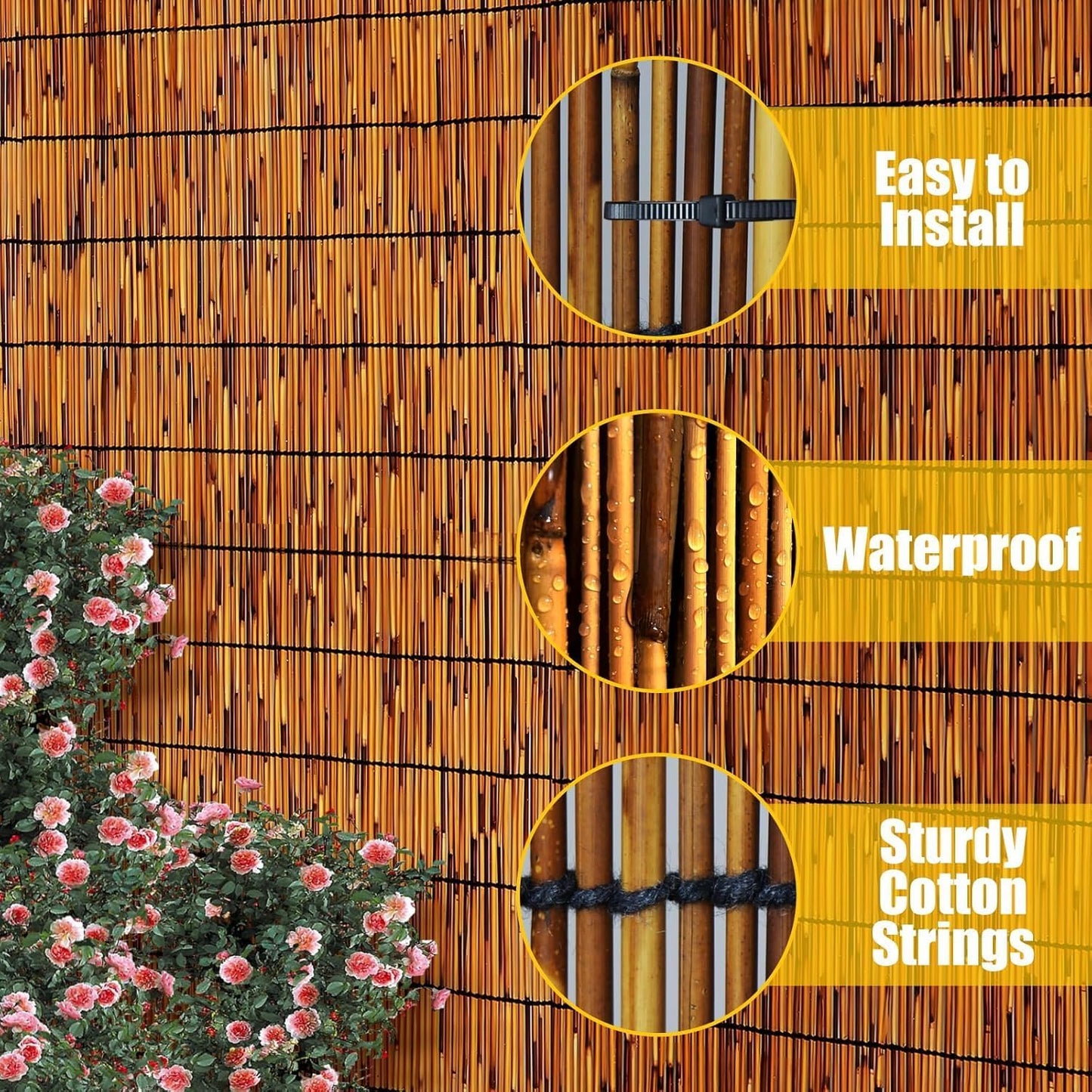 2PACK Natural Reed Fencing 6FT X 16.4FT Reed Fence 6FT High Balcony Reed Fence Privacy Reed Screen for Outdoor Backyard Patio(Brown)