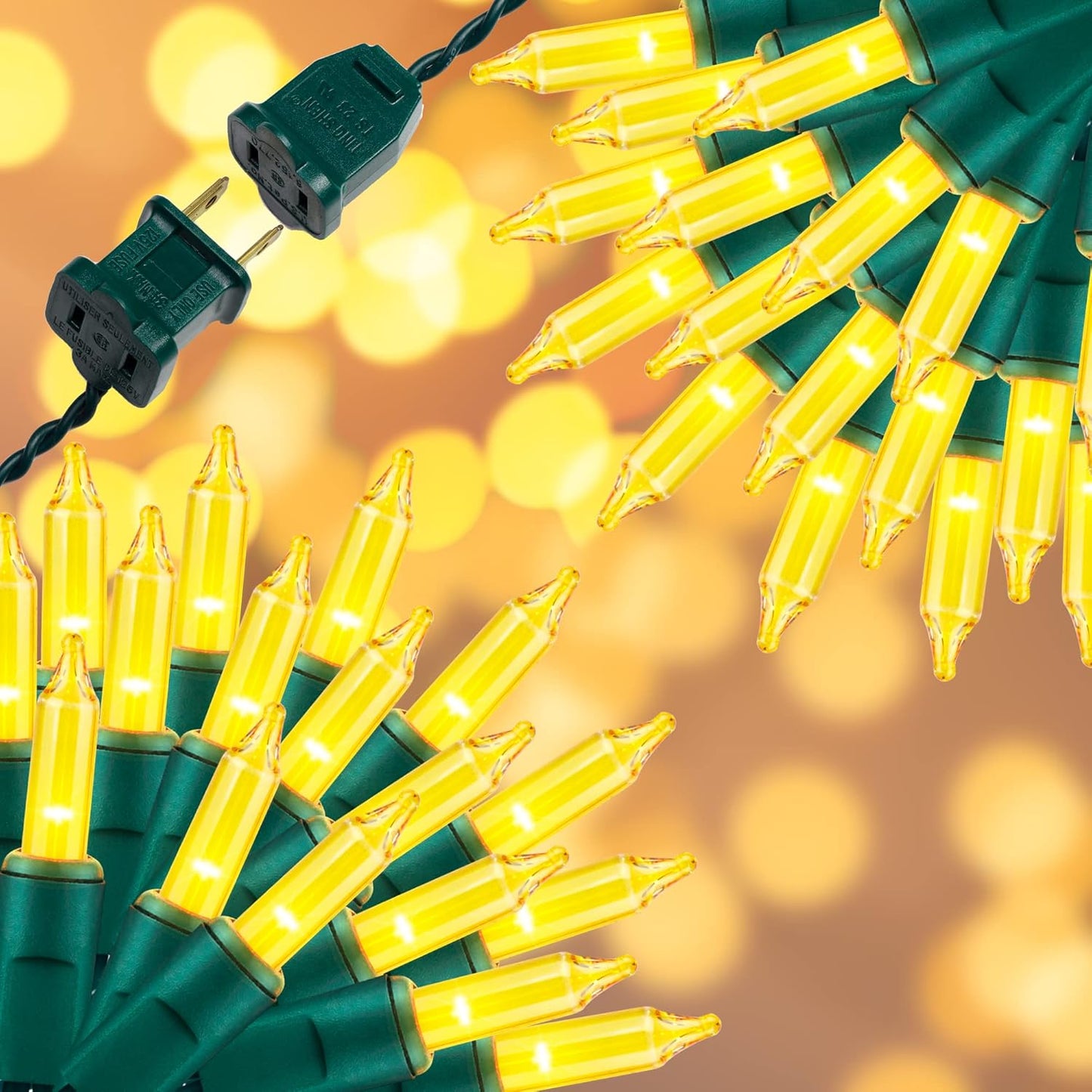 300LIGHTS(2*150L) YELLOW Extra-Bright With End Connectors Christmas Decorative Light 19.44m UL Certified Mini String Light Set Waterproof for Home Garden Holiday Tree Party Patio Decor Wedding