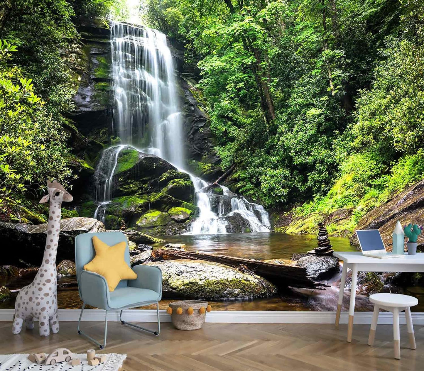 108''x75''Cascading Waterfalls in Forest Wall Mural Large Wallpaper Mural Wall Decor for Bedroom, Living Room, Kids Room(Not Self-Adhesive)