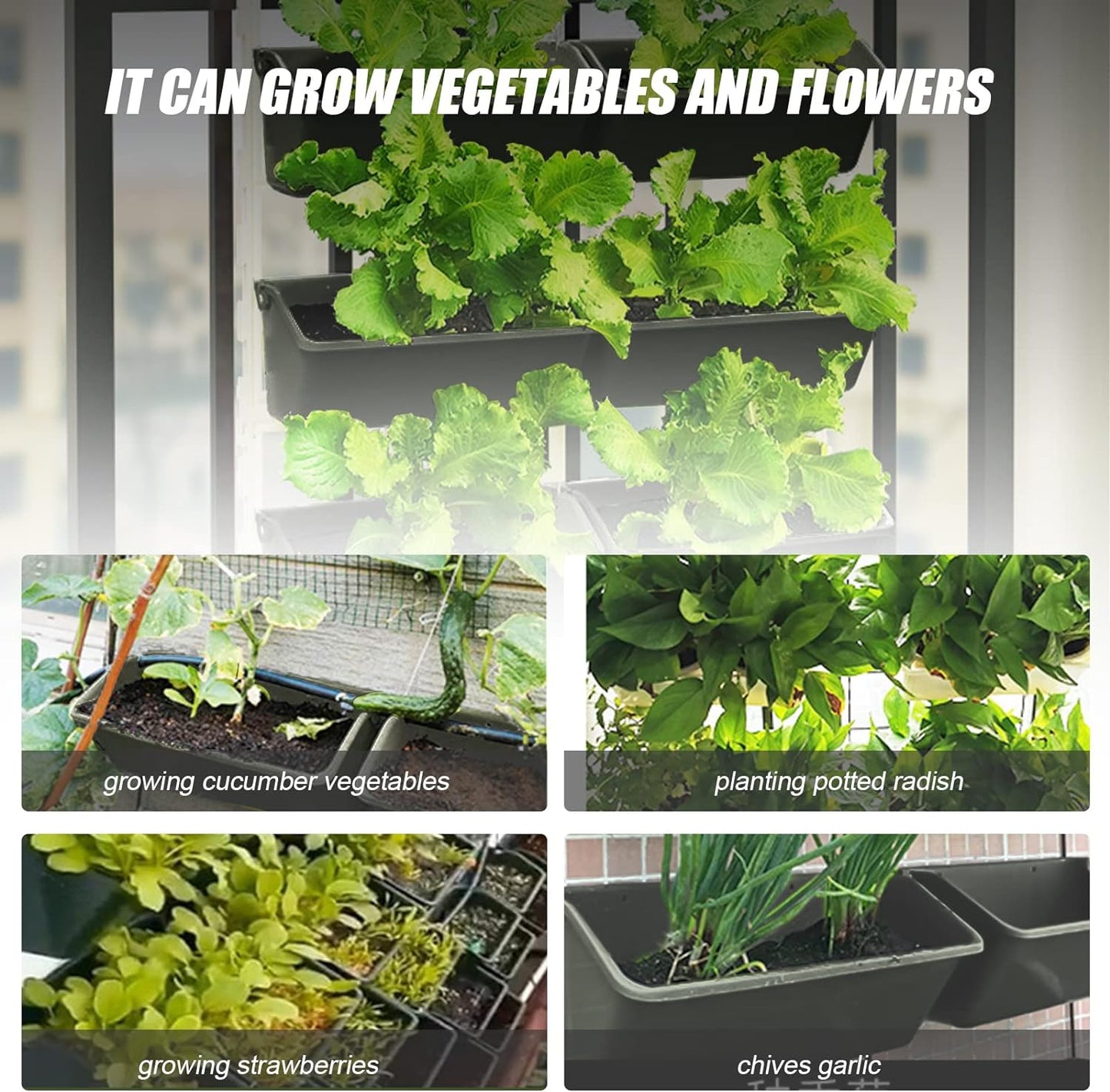 8 Pockets Vertical Planters,Wall Mounted Plastic Plant Grow Pots,Wall Pocket Planters for Indoor,Outdoor,Balcony,Garden Decoration,Green