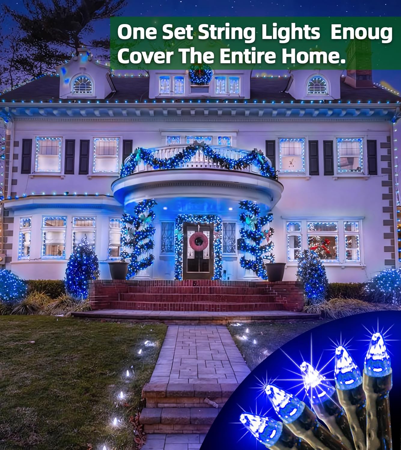 1500 LED 492ft Outdoor Christmas Lights Decorations, Green Wire LED String Lights with Timer Memory, Twinkle Lighs for Indoor Outdoor Party, Tree Wedding, Garden, Patio (Blue)