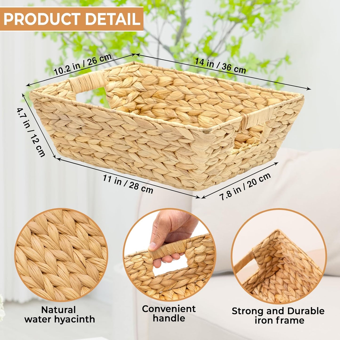 Set of 2 Snack Baskets, Wicker Snack Basket Organizer for Office, Small Wicker Baskets with Handles, (2 Medium Basket)