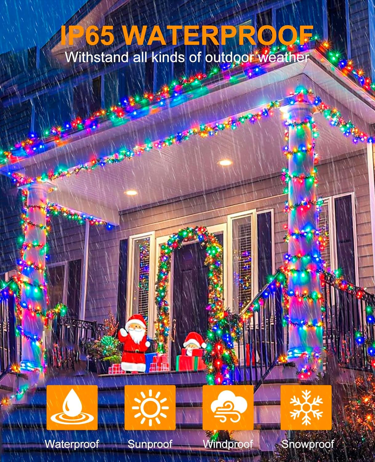 197FT 600 LED Christmas Lights Outdoor, Plug in Christmas Tree Lights 8 Modes, Waterproof Green Wire String Twinkle Lights for Indoor Classroom Garden Patio Party Holiday Decorations, Multicolor