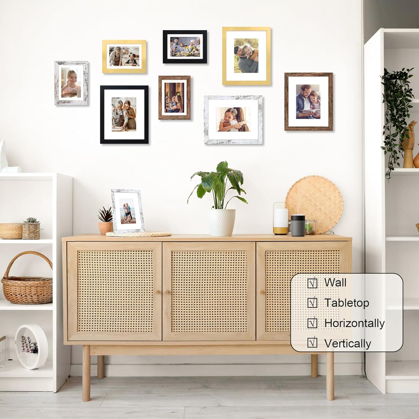 4x6 Picture Frame Set of 4, 4 x 6 Wood Photo Frames with Mat for 3.5x5, Natural Wooden Frame with Real Glass Cover for Wall and Tabletop Display,Rustic Brown