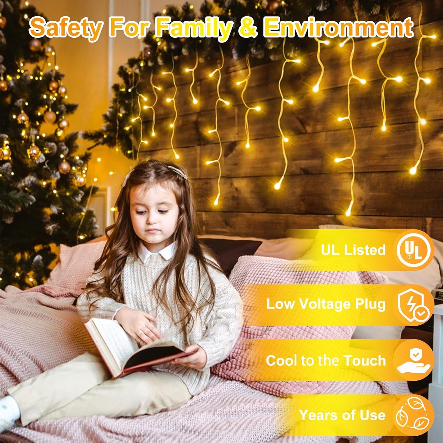 504LED 50ft Christmas Lights, 112Drops 12 Modes Warm White Christmas String Lights Outdoor Dimmable, Waterproof Christmas Decoration Fairy Lights with Timer for Indoor Eaves Party Patio Window Fence