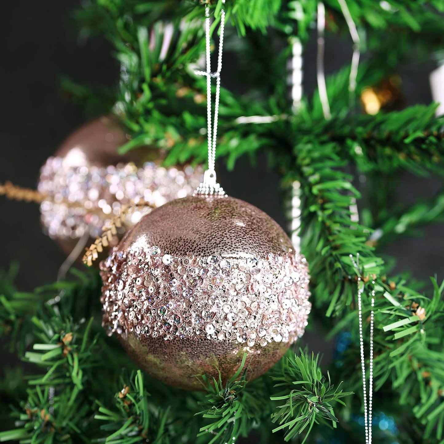 4" Christmas Ball Ornaments, 4pc Set Rose Gold Shatterproof Christmas Decorations Tree Balls for Xmas Trees Wedding Party Holiday Decorations