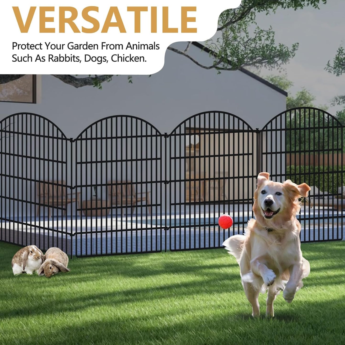 10 Panels Decorative Garden Metal Fence, 48in (H) x 24ft (L) No Dig Dog Fencing for Outdoor Yard, Rustproof Animal Ground Stakes Temporary Panel Border Barrier for Patio Flower Bed Camping