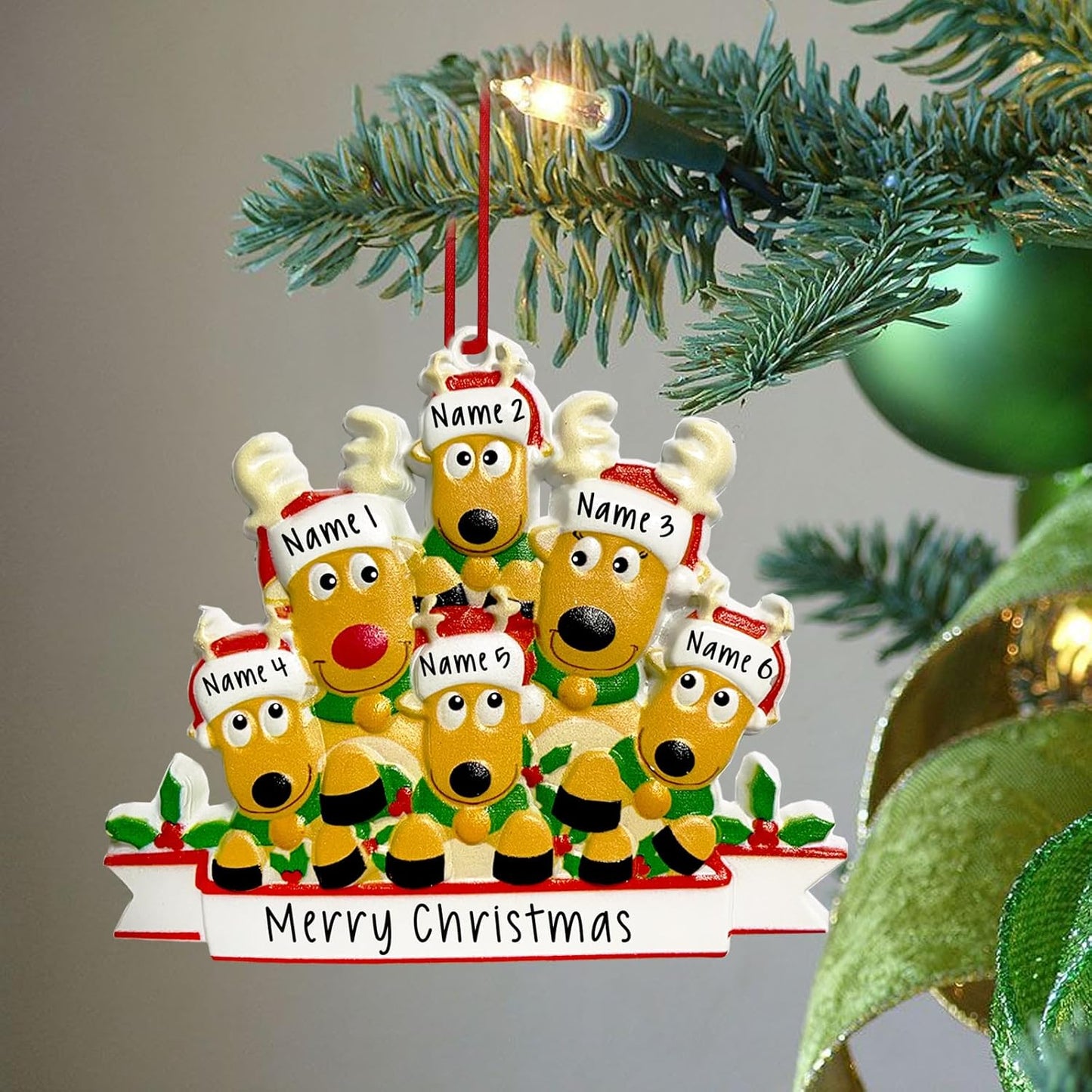 2025 Personalized Christmas Ornaments Family of 2/3/4/5/6/7/8,Custom Deer Christmas Ornaments Deorations with Names,Customized Xmas Ornament Tree Deorations,Personalized Xmas Ornament Gifts