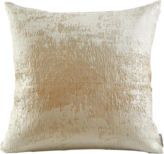 THE-TINOART Beige & Gold Jacquard Pillow Cover 22x22 - Reversible Luxury Throw Pillow Cover with Gold Embroidery & Velvet Backing, Decorative Cushion Cover for Sofa, Bed, Living Room