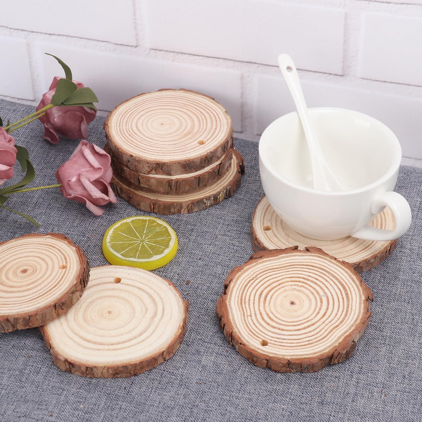60 PCS 4 inch Unfinished Wood Slices with Hole, Natural Wood Slices, Predrilled with Hole Wood Slice for DIY Arts Craft Christmas Ornaments by GNIEMCKIN